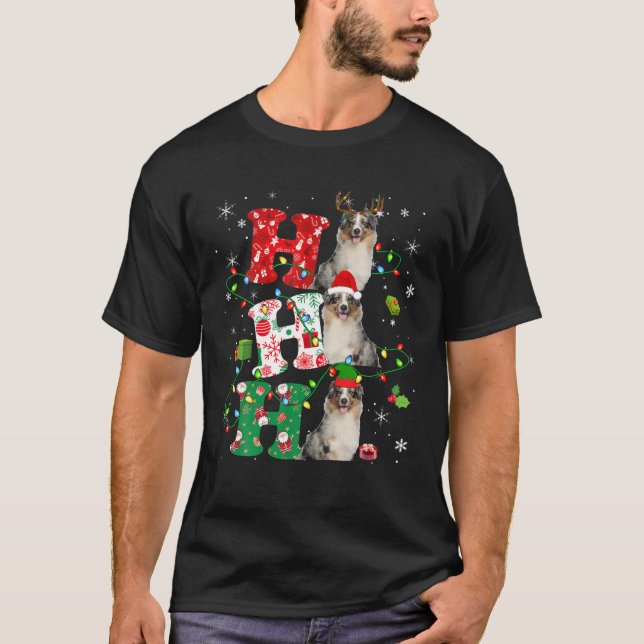 T-shirt Ho3 illuminations de Noël Père Noël Elf Reindeer A (Devant)