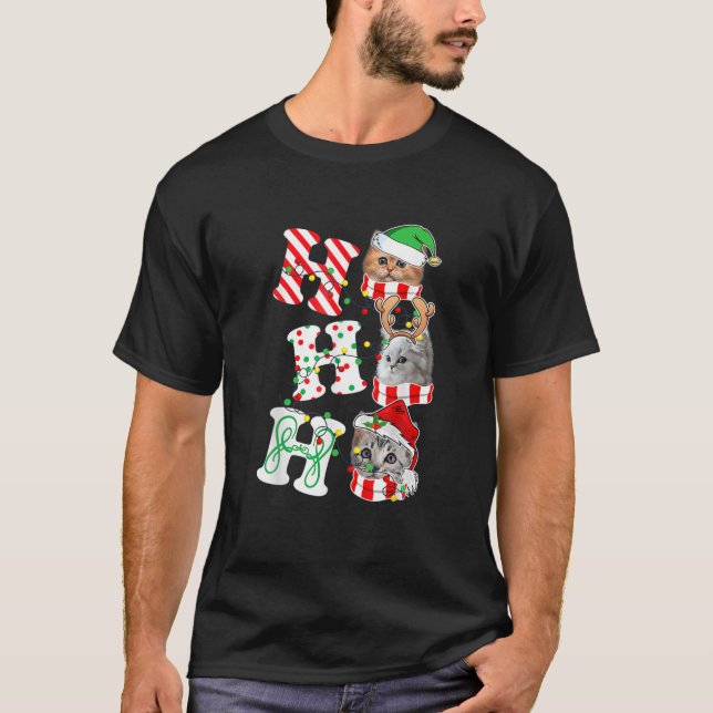 T-shirt Ho Chats Lights Antlers Pajama de Noël Amusant Mat (Devant)