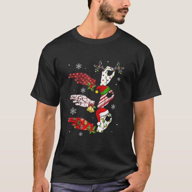 T-shirt Ho Ho ASL Langue des signes Fierté sourde Pajamas  (Devant)