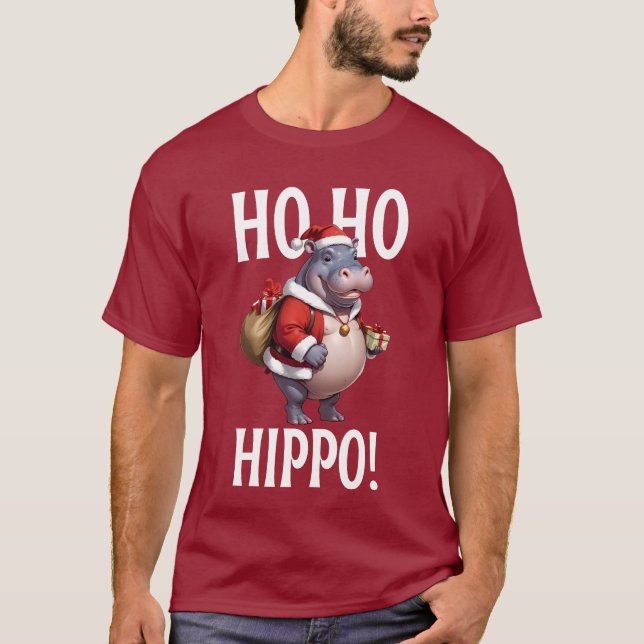 T-shirt Ho Ho Hippo Christmas Humor Design (Devant)