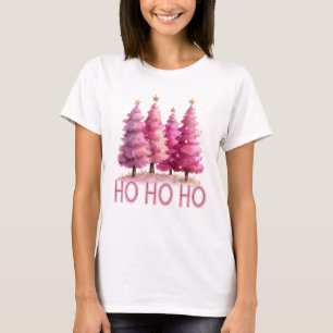 T-shirt Ho Ho Ho Arbre de Noël rose