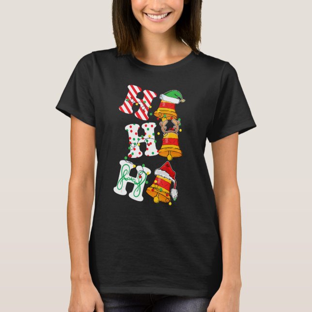 T-shirt Ho Ho Ho Bell Éclairer Santa Hat renne ELF Christ (Devant)