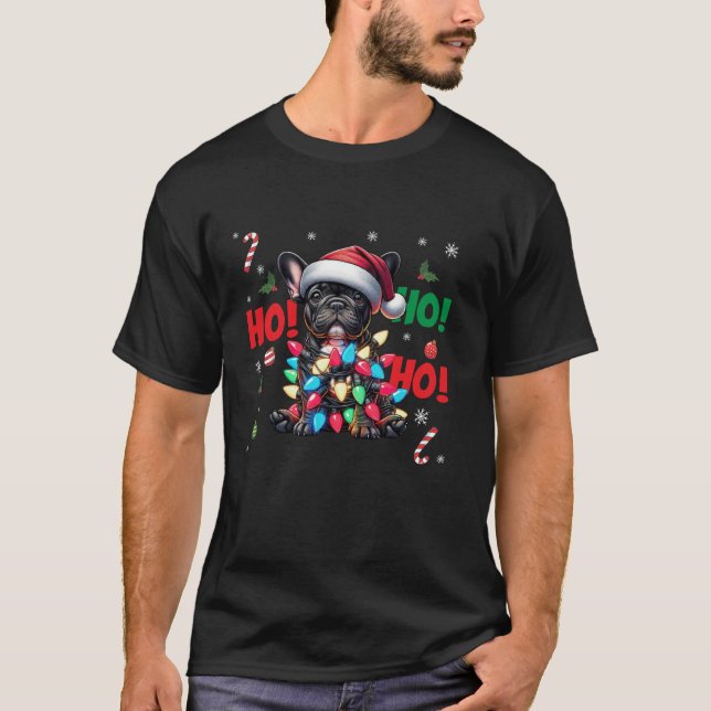 T-shirt HO HO HO Funny French Bulldog Christmas Lights San (Devant)