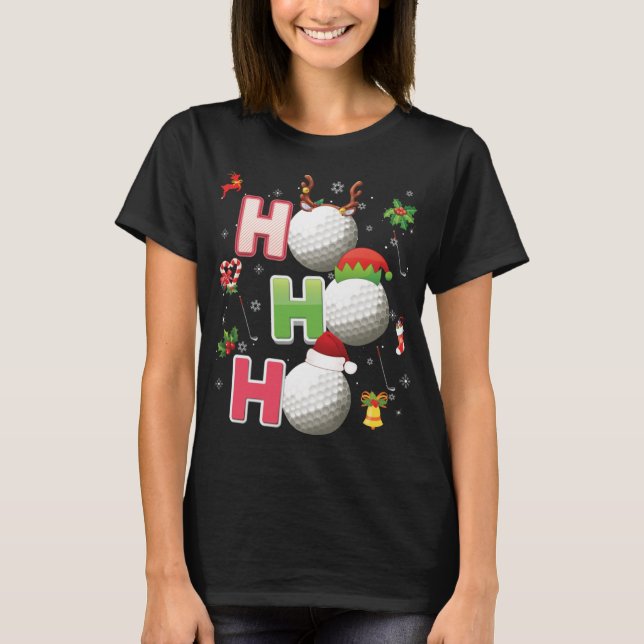 T-shirt Ho Ho Ho Golf Ball Christmas Père Noël Elf Reindee (Devant)
