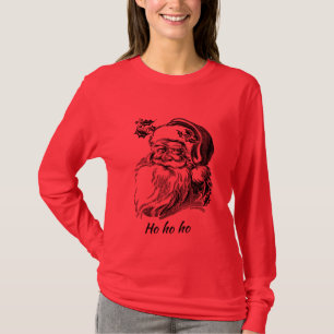 T-shirt Ho ho ho ho Vintage Père Noël Rouge Long Manche T-