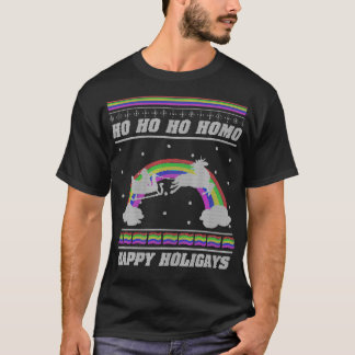 T-shirt Ho Ho Ho Homo Happy Holigays LGBT Laid Christmas S