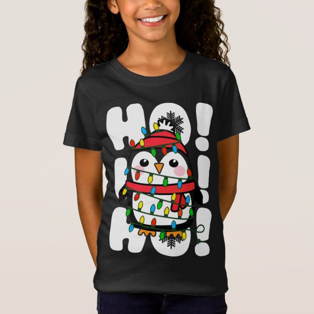 T-Shirt Ho Ho Ho Les lumières de Noël mignonne Penguin (Devant)