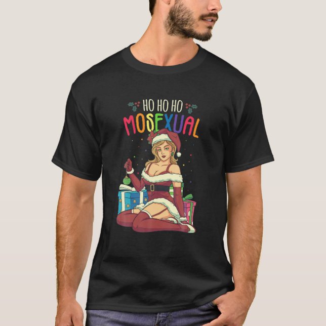 T-shirt Ho Ho Ho Mosex Pun LGBT Mme Claus Lesbian Pride (Devant)