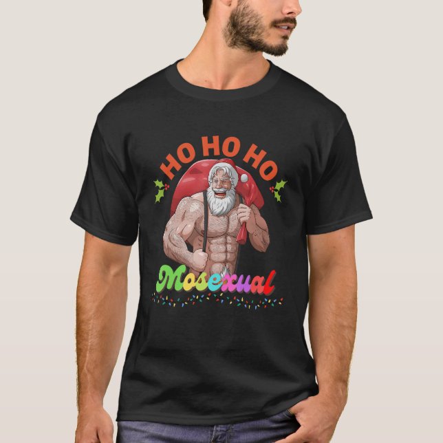 T-shirt Ho Ho Ho Mosexué Gay Père Noël LGBT Pun Gay pride  (Devant)