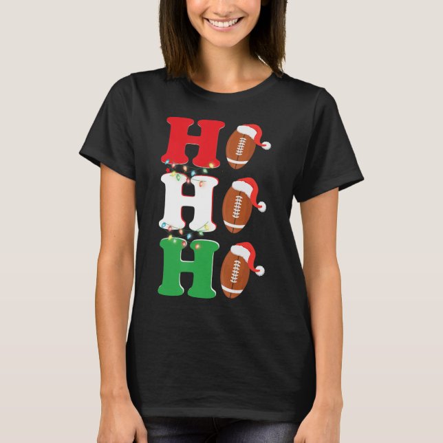 T-shirt Ho Ho Ho Santa Hat Fun Football Américain Noël (Devant)