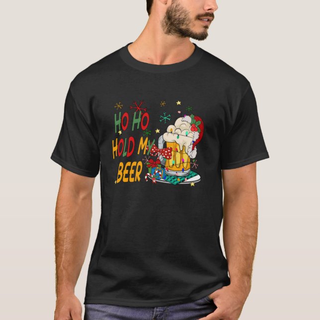 T-shirt Ho Ho Hold My Beer Santa Claus Joyeux Noël 202 (Devant)