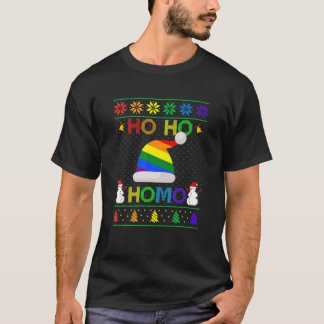 T-shirt Ho Ho Homo Gay Christmas LGBT Rainbow Santa Hat Ug