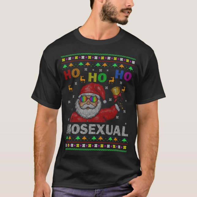 T-shirt Ho Ho Homosexuel Noël Père Noël Gay pride de vacan (Devant)