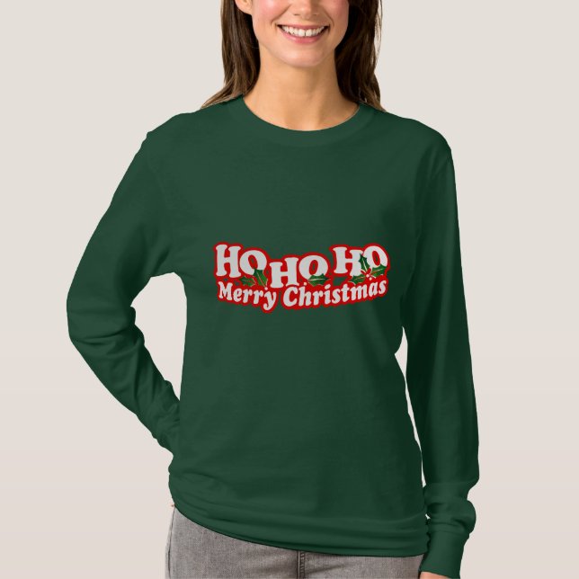 T-shirt Ho Ho Joyeux Noël vert rouge (Devant)