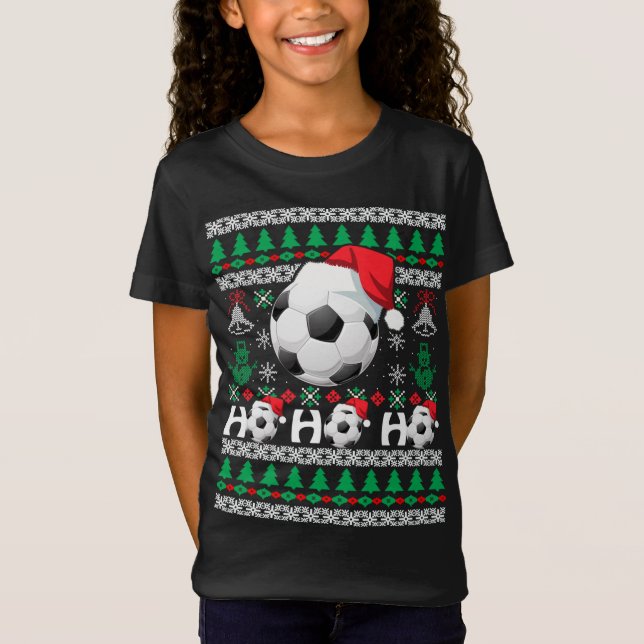T-Shirt HO HO Soccer laid Christmas Sweater santa Hat G (Devant)