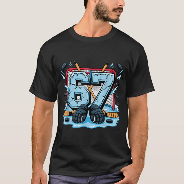 T-shirt Hockey 67 Drip Ice Rink Gloves Meme Six Seven Srts (Devant)
