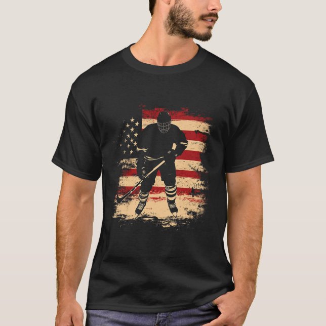 T-shirt Hockey American Flag Distressed Vintage Usa  (Devant)