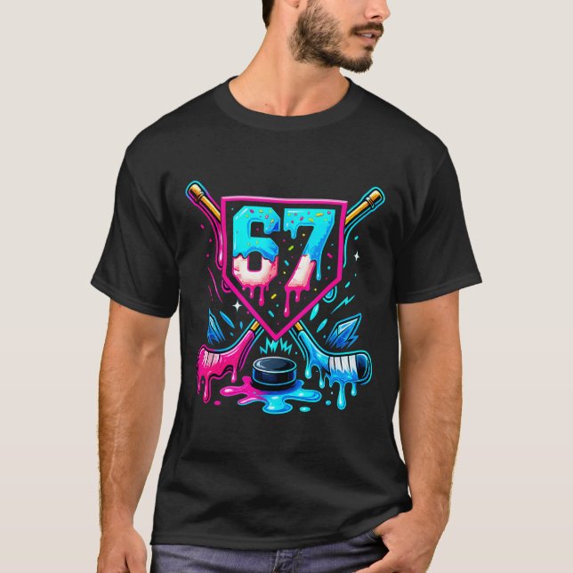 T-shirt Hockey Drip 6 7 Number 67 Six Seven Meme Men Boys  (Devant)
