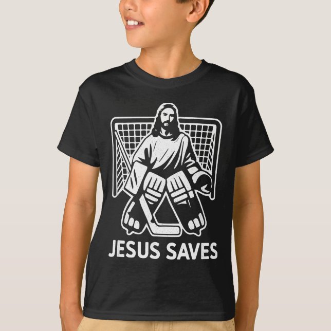 T-shirt Hockey Goalie Goalkeeper Jesus Saves Christian Hoc (Devant)