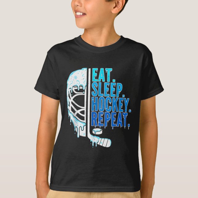 T-shirt Hockey Ice Cream Drip Eat Sleep Hockey Repeat Boys (Devant)