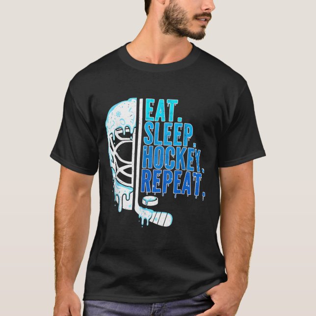 T-shirt Hockey Ice Cream Drip Eat Sleep Hockey Repeat Boys (Devant)