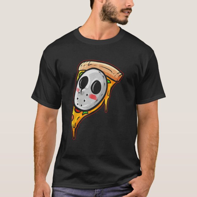 T-shirt Hockey Mask Halloween Horror and Pizza (Devant)