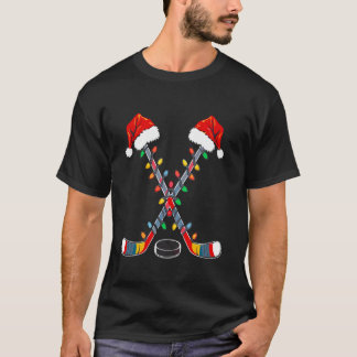 T-shirt Hockey Santa Hat lumières Noël Sport amusant Noël