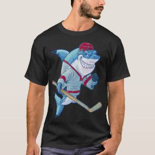 T-shirt Hockey Shark With Stick Helmet Puck Funny Sharks L