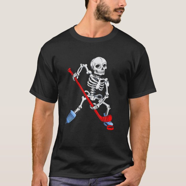 T-shirt Hockey sur glace Skeleton Halloween Hockey (Devant)