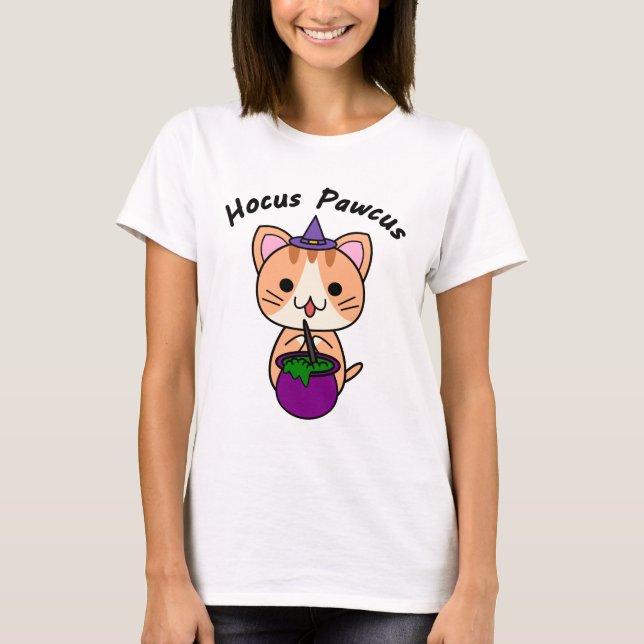 T-shirt Hocus Pawcus - Chat Tigre Rouge - Écriture Noire (Devant)