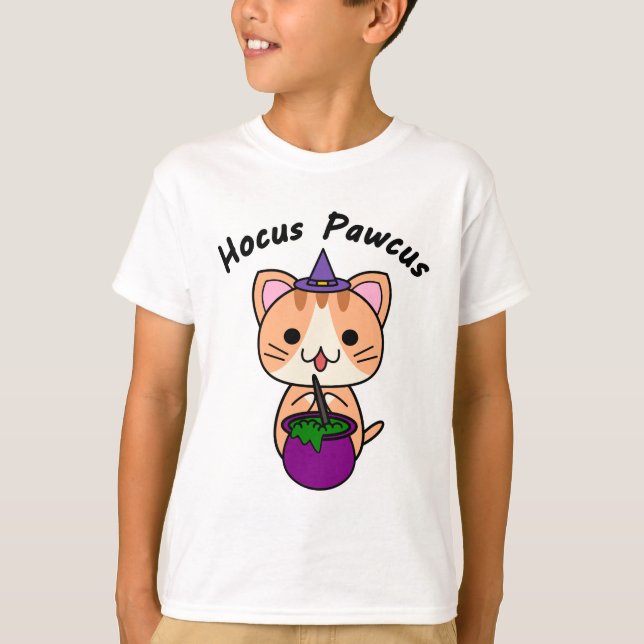T-shirt Hocus Pawcus - Chat Tigre Rouge - Écriture Noire (Devant)