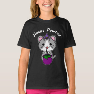 T-shirt Hocus Pawcus - Grey Tabby Chat - Écriture Blanche