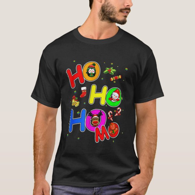 T-shirt Hoho Homo Christmas Santa Hat Love Is Love Lgb (Devant)
