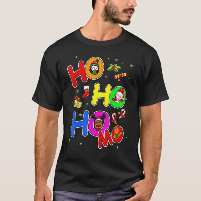 T-shirt Hoho Homo Gay Christmas Santa Hat Love Is Love Lgb (Devant)