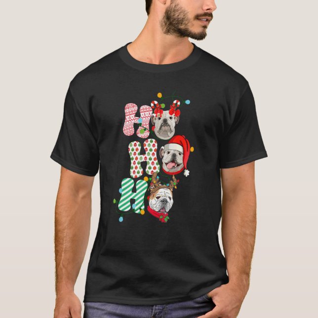 T-shirt HoHoHo Bulldog Noël Trois mignons Noël Bulldog D (Devant)