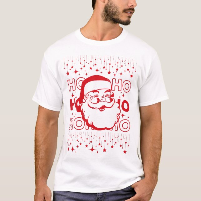 T-shirt Hohoho Red Retro Santa Claus Starry Sky (Devant)