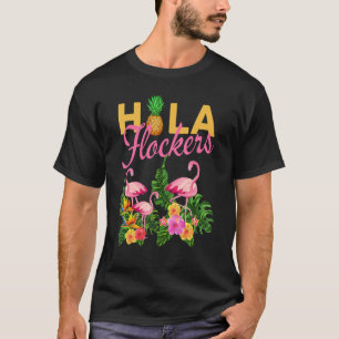 T-shirt Hola Flockers Flamant rose Tropical Et Aiguille À