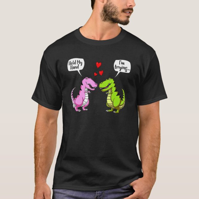 T-shirt Hold My Hand T-Rex Couple Dinosaur Kids Boys Valen (Devant)
