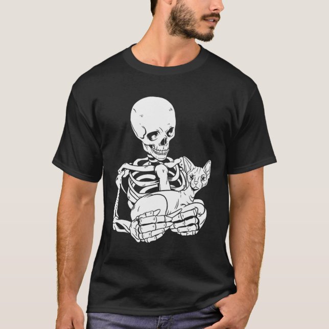 T-shirt Holding Chat Funny Halloween Crâne Sphynx Chat (Devant)