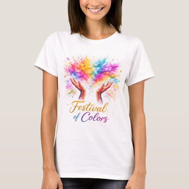 T-shirt Holi Festival Hands Throwing Colors Watercolor (Devant)