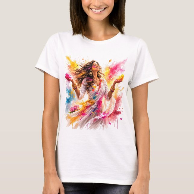 T-shirt Holi Festival Woman Watercolor (Devant)