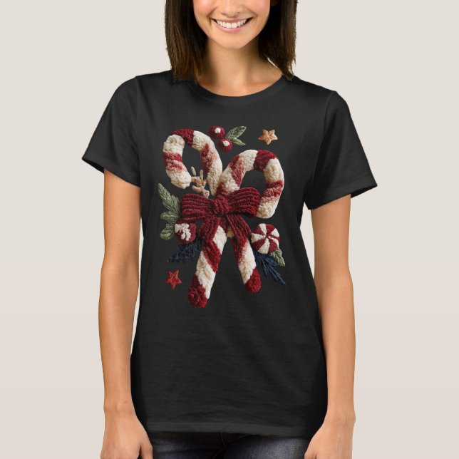T-shirt Holiday Fun - Candy Canes Faux Yarn (Devant)