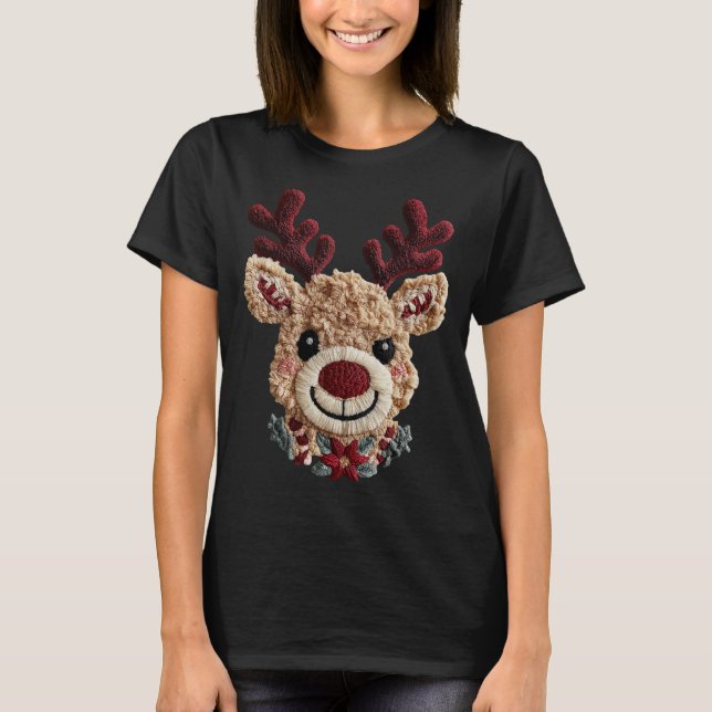 T-shirt Holiday Fun - Red Nose Reindeer Faux Yarn (Devant)