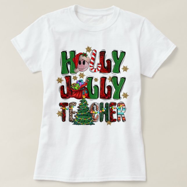 T-shirt Holly A Jolly Enseignant Noël Arbre Lumières Leopa (Design devant)