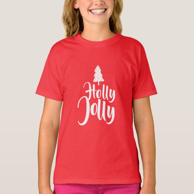 T-shirt Holly Jolly Rouge et blanc Joyeux Noël (Devant)