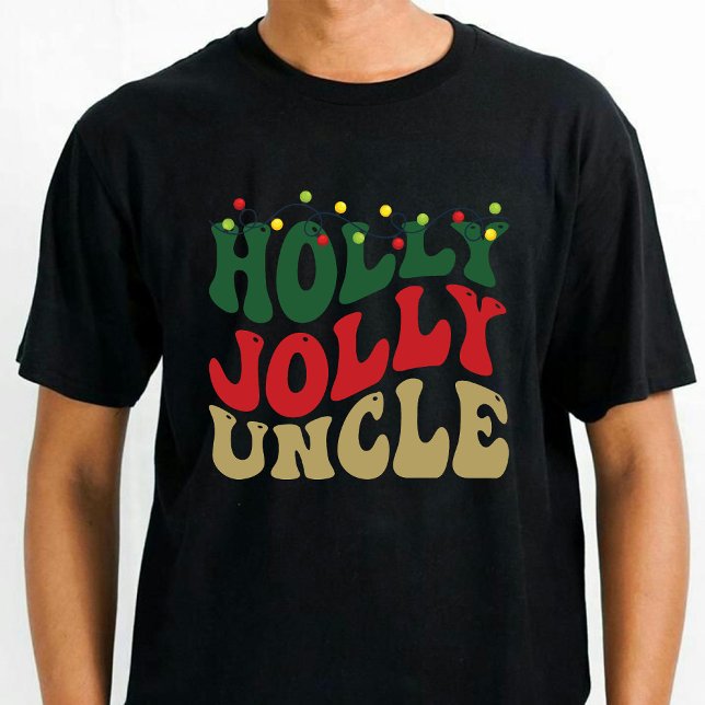 T-shirt Holly Jolly Uncle Noël Super Noir (Holly Jolly Uncle Christmas Groovy Black T-Shirt)