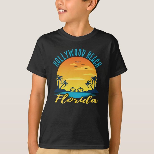 T-shirt Hollywood Beach Florida Sunset Vacances Rétro (Devant)