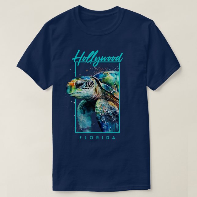 T-shirt Hollywood Floride Aquarelle Portrait de tortue mar (Design devant)