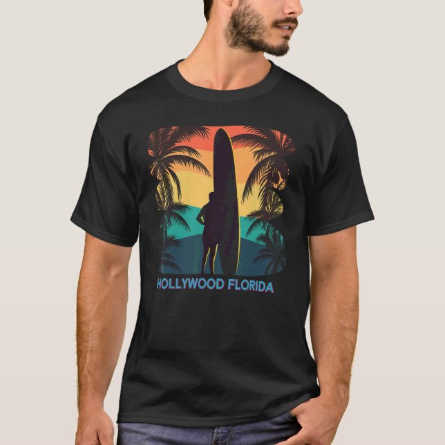 T-shirt Hollywood Floride Fl Palm Tree Surfer Surfer Su (Devant)