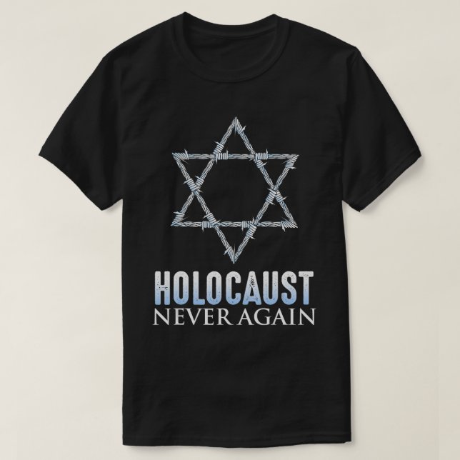 T-SHIRT HOLOCAUST REMEMBRANCE DAVID AGAI JAMAIS STAR (Design devant)